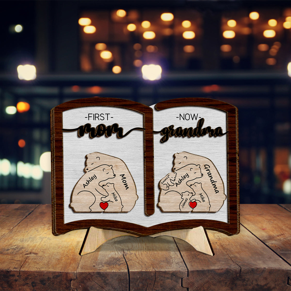 First Mom Now Grandma Bear - Personalized Grandma 2 Layered Wood Sign / Wood Plaque