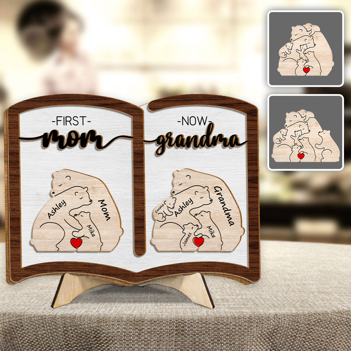 First Mom Now Grandma Bear - Personalized Grandma 2 Layered Wood Sign / Wood Plaque