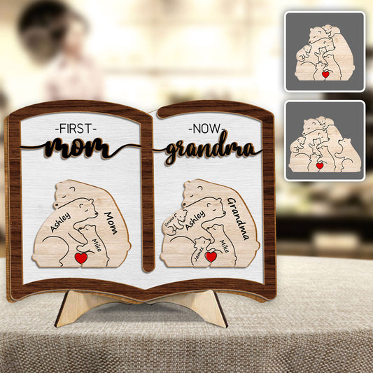 First Mom Now Grandma Bear - Personalized Grandma 2 Layered Wood Sign / Wood Plaque