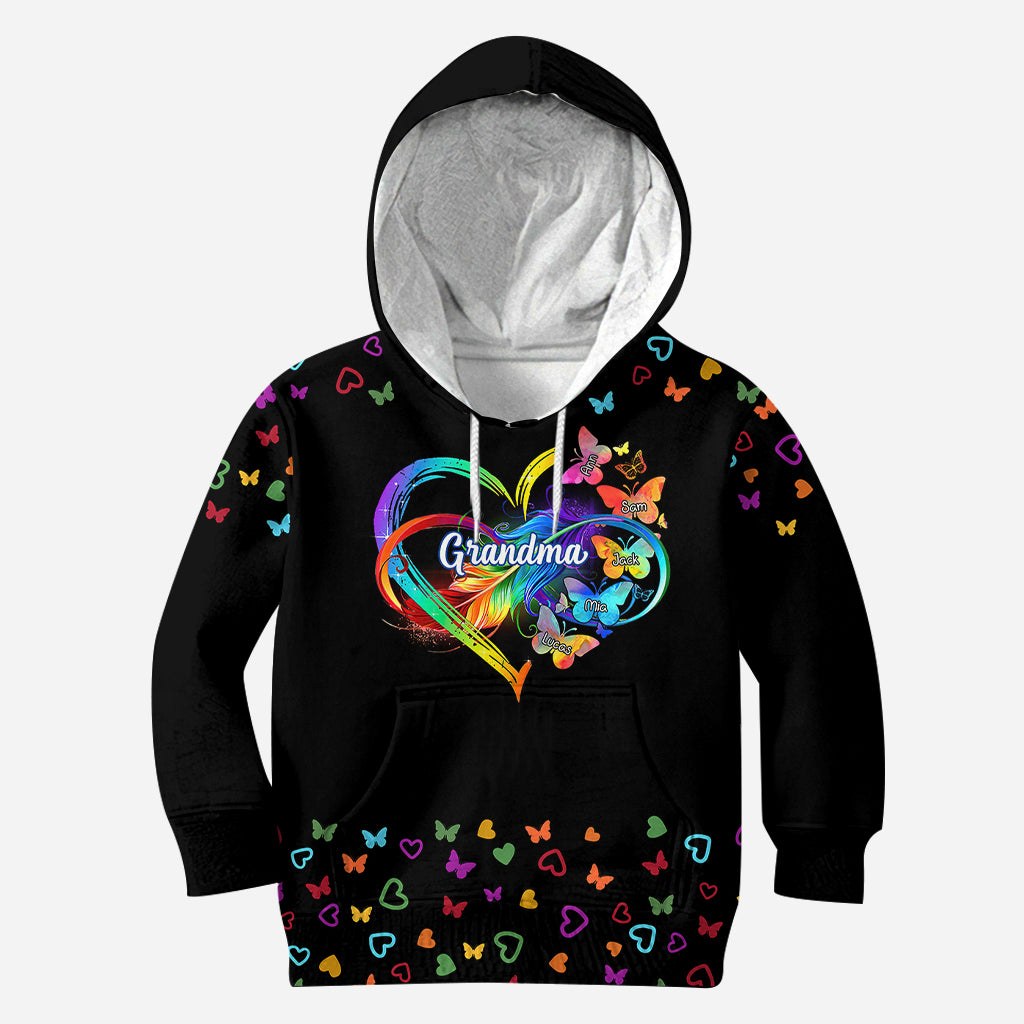 Grandma Colorful Butterflies Heart Infinite - Personalized Grandma All Over Shirt