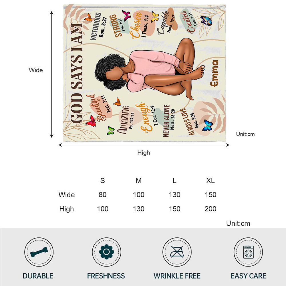 God Says I Am - Personalized African American Blanket