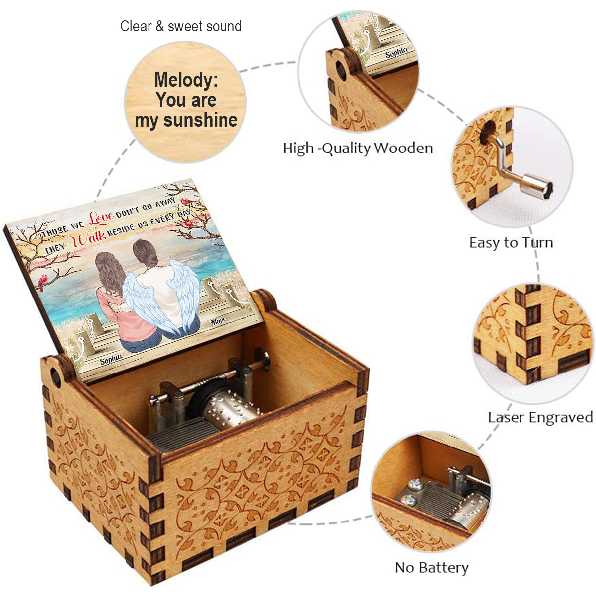 Those We Love Don't Go Away - Personalized Memorial Hand Crank Music Box
