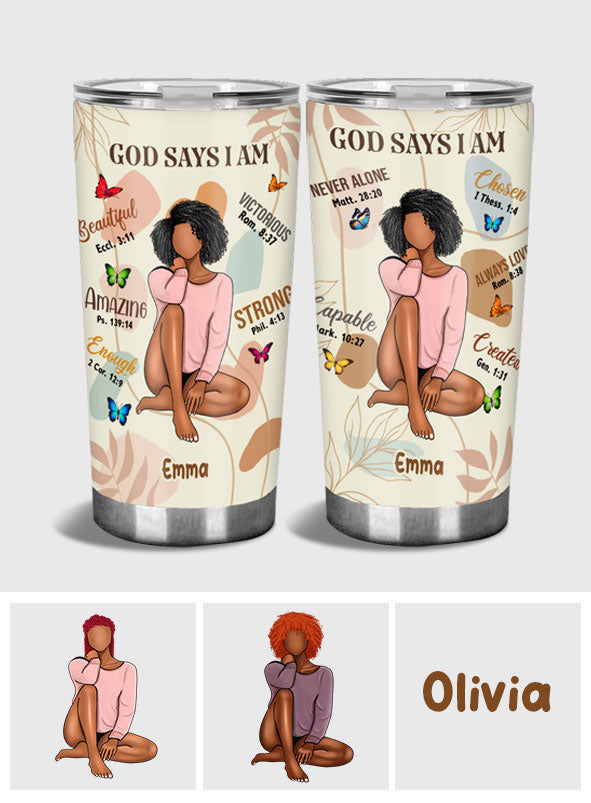 God Says I Am - Personalized African American Tumbler