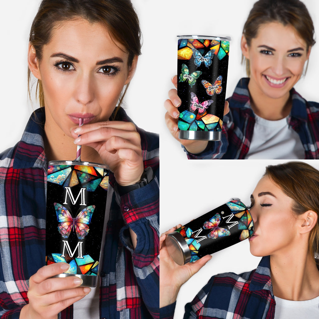 Mom Butterfly Colorful Stained Glass Pattern - Personalized Mother Tumbler