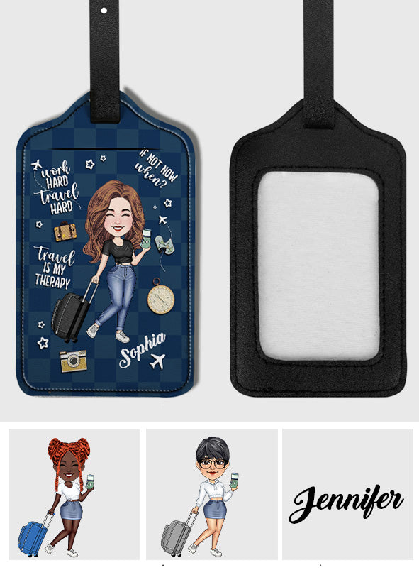 Travel Is My Therapy - Personalized Travelling Leather Luggage Tag
