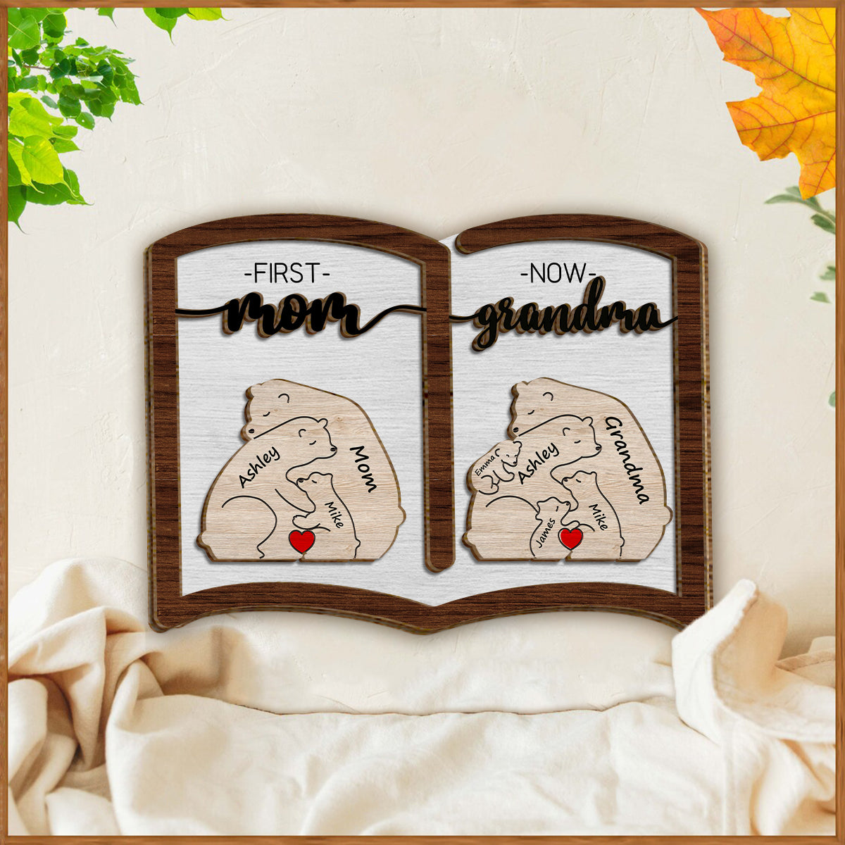 First Mom Now Grandma Bear - Personalized Grandma 2 Layered Wood Sign / Wood Plaque