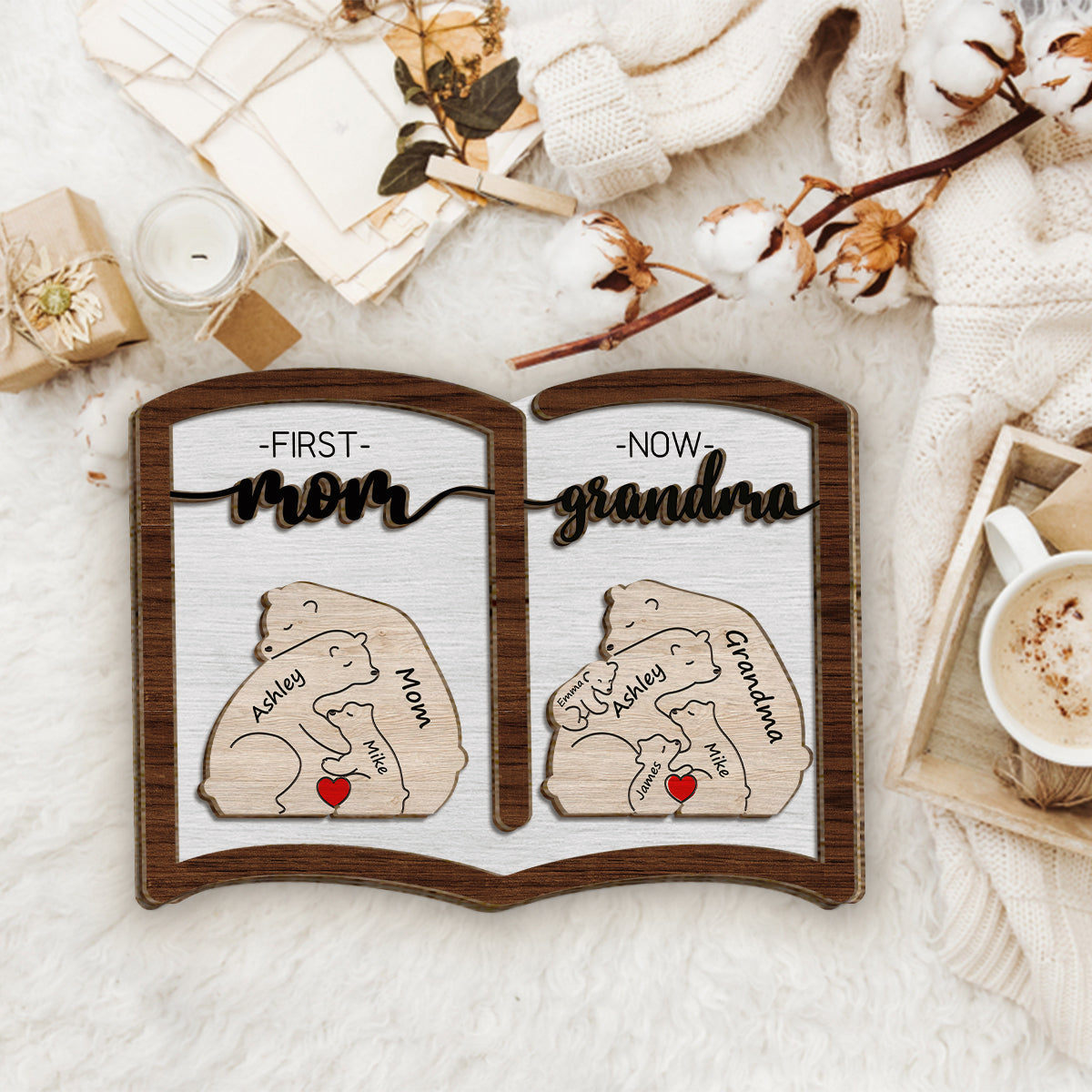 First Mom Now Grandma Bear - Personalized Grandma 2 Layered Wood Sign / Wood Plaque