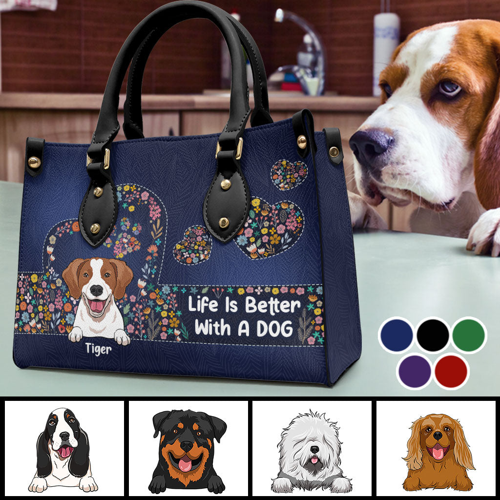 Life Is Better With Dogs - Personalized Dog Leather Handbag