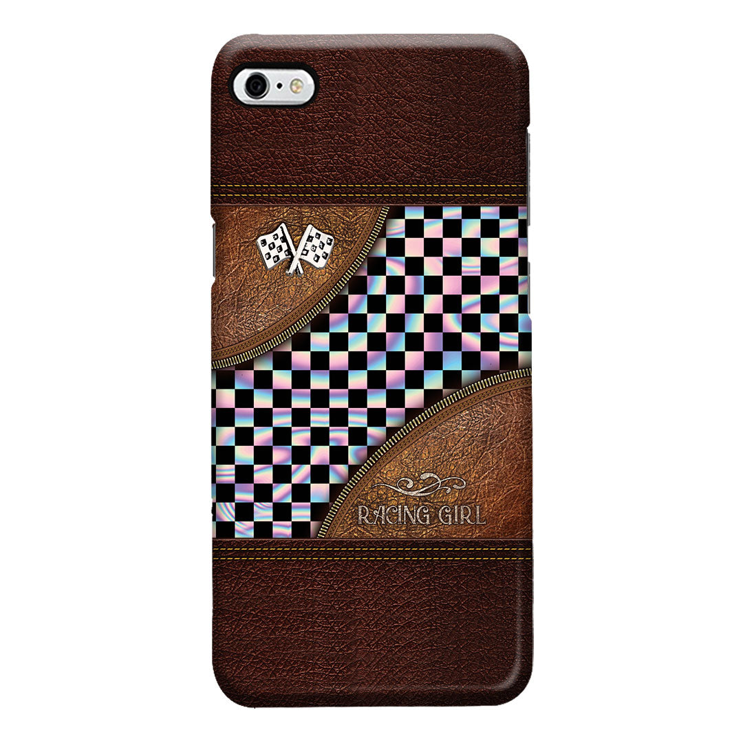 Racing Girl Leather Pattern Print Phone Case