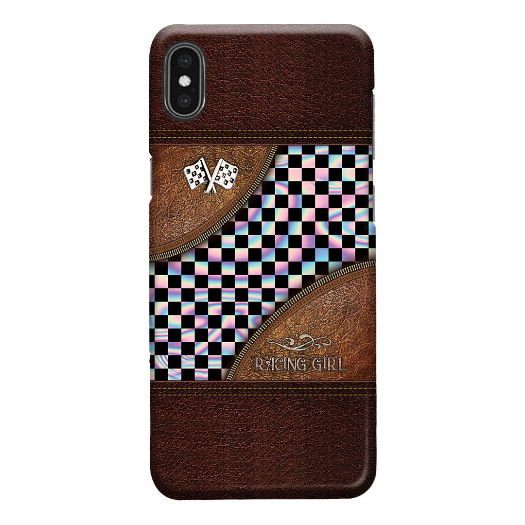 Racing Girl Leather Pattern Print Phone Case