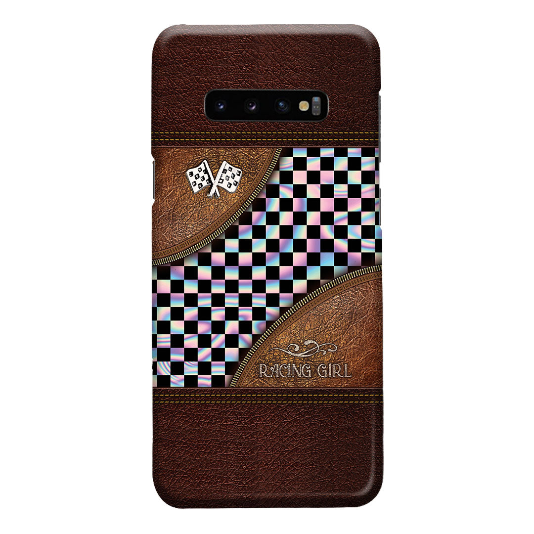 Racing Girl Leather Pattern Print Phone Case