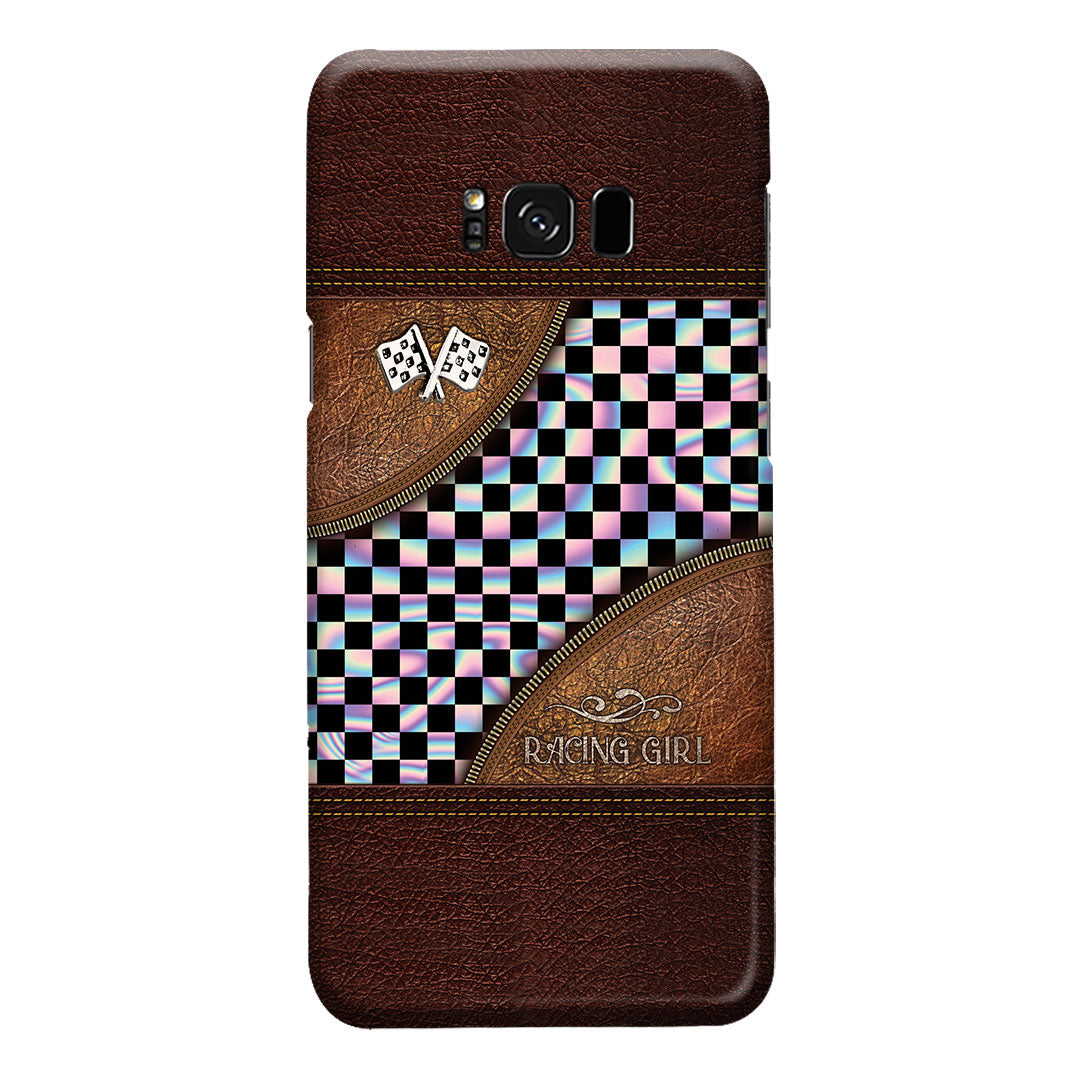 Racing Girl Leather Pattern Print Phone Case