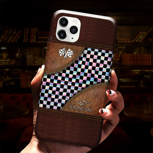 Racing Girl Leather Pattern Print Phone Case
