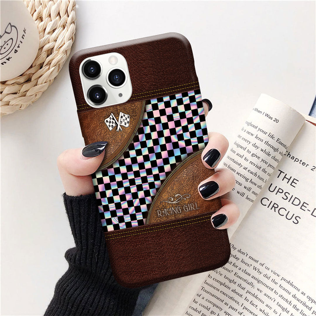 Racing Girl Leather Pattern Print Phone Case