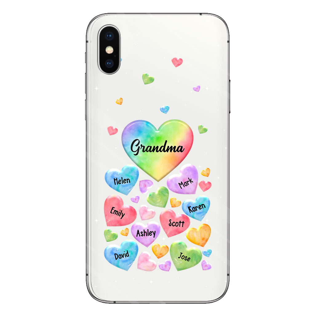 Colorful Heart Of Grandma Mother - Gift for grandma, grandma, mom - Personalized Clear Phone Case